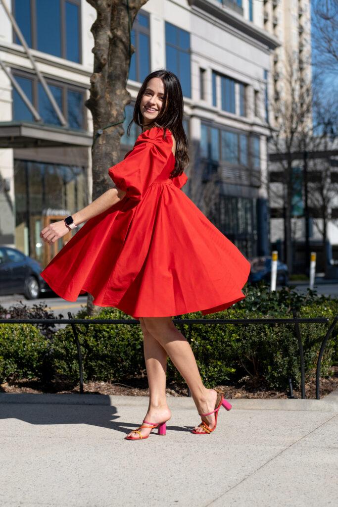 This fun, flirty dress makes for the perfect valentine's day outfit. 