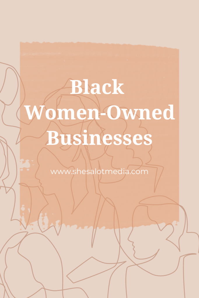 Beige background with abstract line art of women in the background. White text in the middle of the image that reads, “Black Women-Owned Businesses”