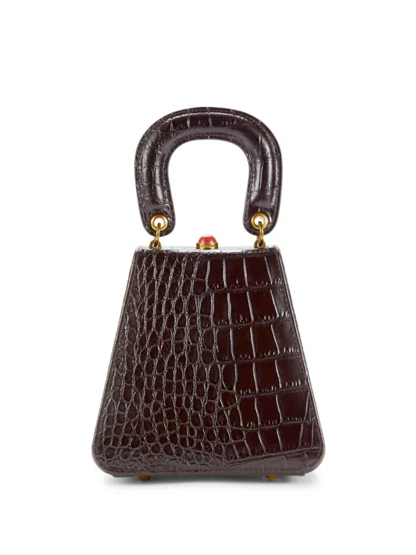 Accessorize your valentine's day outfit with this brown crocodile skin bag. 