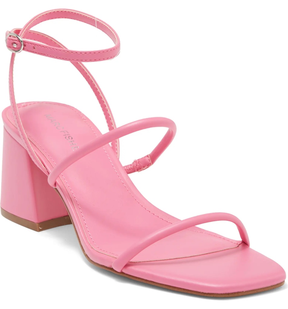 These pink strappy block heels are perfect for a Valentine's day outfit. 